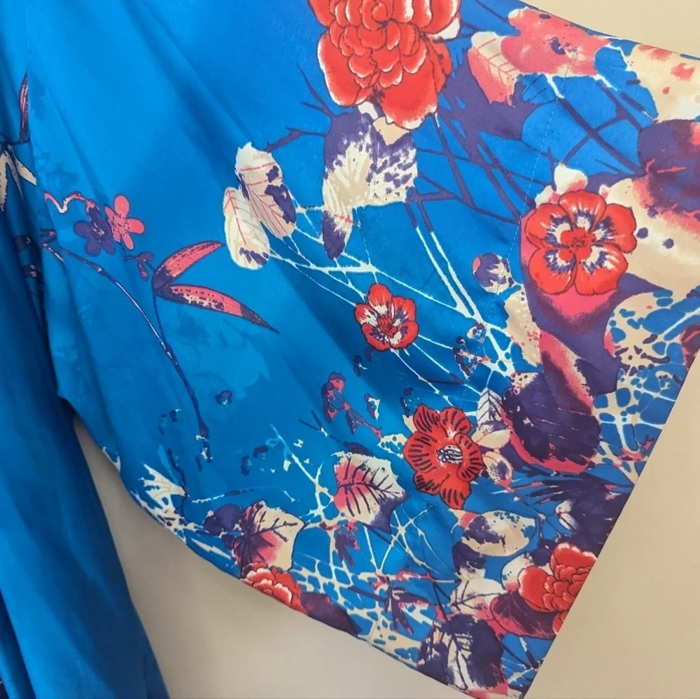 Natori Nadja Satin Floral Kimono Long Robe - Picture 8 of 12